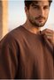 Godard Relax Fit 100% Cotton Muslin Fabric Double Sleeve Crew Neck Men's T-Shirt - Brown - 4