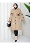 Cape-Covered Buttoned Belted Hijab Trench Coat Rc3142 - 4