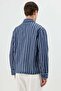 Dark Navy Blue Linen Blend Boxy Fit Men's Shirt - 3