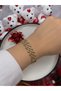 Women's Gold Color 3 Row Chain Patterned Stainless Steel Bracelet