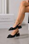 Pola Black Satin Polka Dot Open Back Pointed Toe Bow Detailed 4 cm Heeled Shoes - 3