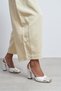 Solea White Matte Gold Toe Detailed Thick Heeled Women's Shoes with Elastic Back