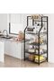 5 Tier Kitchen Oven Rack with 2 Large Wire Baskets, Sturdy Microwave Stand, Industrial Coffee Bar Station, Spice and Pot Organizer with 8 Hooks, Black + Grey - 2