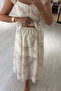 Crispy Floral Pattern Lace Detail Cream Blouse / Skirt Set - 4