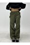 Wide Leg Khaki Fabric Cargo Pants - 2