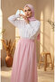 Viscose Fabric Elastic Waist Striped Skirt 0348-05 Pink - 3