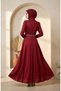Satin Stone Hijab Evening Dress 5724-01 Burgundy - 5