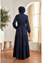 Hakim Collar Buttoned Layered Hijab Dress 0336-04 Navy Blue - 5