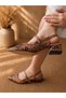 Amore Brown Ethnic Patterned 3 cm Heel Sandals - 5