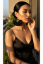 Gold Color Hoop Dangle Earrings – Black Satin Fabric Beaded Design - 5