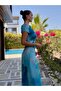 One-Shoulder Low-Cut Dress in Blue Shades - 4