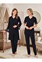 New Season Black Elegant Lace Detailed Buttoned Design Short Sleeve Maternity Maternity Dressing Gown Pajama Set Set - 4
