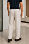 Men's Linen Look Elastic Waist Lace-Up Comfortable Cut Pants - Cream - 5