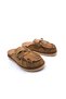 Genuine Suede Leather Women's Anatomical Sole Tassel Detailed Tan Color Closed Toe Sabo Slippers - 2