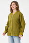 Olive Green Italian 100% Linen Low Sleeve Zippered Oversize Linen Jacket Blouse with Tie at Hem Size 40 - 44 - 2