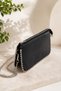 Women's Black Beaded Shoulder Bag with Chain Strap and Stone Detail, Portfolio Handbag for Daily and Evening Wear - 2