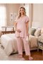 New Season Pink Special Lace Detailed Design 100% Cotton Maternity Pajama Set with Breastfeeding Feature - 5