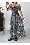 Viscose Fabric Madonna Collar Women's Long Dress - 3