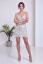 Women's Sequin Mini Dress with Straps V-Neck after Party Stylish Red, Ecru, Black - 3