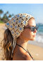 Women's White Blue Crochet Flower Patterned Hair Bandana
