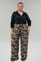 69013 Plus Size Elastic Waist Wide Leg Mango Pants with Pockets - Ethnic Pattern Black - 3
