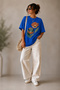 Minimal Double Floral Print Crew Neck Casual Unisex Oversize T-Shirt - Cotton Casual T-Shirt