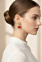 Yellow Tone Irregular Shaped Stylish Bijouterie Earrings with Red Enamel Detail - 2