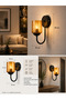 Modern Sconce Wall Lamp |   Amber Cracked Glass Single Wall Sconce |   Black Metal Body |   Living Room, Bedroom, Hallway Decorative Lighting - 2