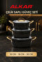 Granite Casserole Pot Set 6 Pieces with Steel Handles and Glass Lids 16-18-20 cm Black Gold