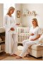 New Season Ecru Double-Breasted Collar Short Sleeve Design Flounced Maternity Long Dress Pajama Set 3-Piece Set - 8