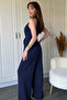 Navy Blue Front Tie Wide Leg Jumpsuit - 4