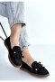 Boriy Premium Black Leather Powder Suede Tasseled Ballerinas - 4