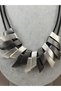 Women's Black Silver Color Geometric Segmented Statement Necklace Multiple Leather Cords Modern Design Neck Chain - 2