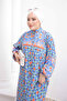 Cobalt Blue Half Buttoned Sleeves Elastic Skirt Layered Viscose Dress - 4