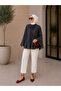 Wide Sleeve Draped Lined Tulle Cupra Navy Blue Stylish Blouse - 5