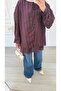 Women's Striped Design Voile Shirt with Lace-Up Collar - 2