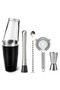 شيكر أسود سعة 750 مل، مطرقة موهيتو، ملعقة، مصفاة، مقياس جيجر 2/4 سنتيلتر، طقم تحضير الكوكتيل 5 قطع فاخر