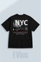 Oversize New York City Nyc Printed 100% Cotton Crew Neck Loose Fit Black T-Shirt