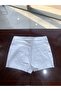 White High-Waist Denim Shorts with Frayed Hem - 7