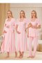 New Season Powder Scallop Linen Detailed Short Sleeve Design 100% Cotton Maternity Nightgown Pajama Set with Breastfeeding Feature - 4