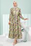 Green Half Buttoned Sleeves Elastic Skirt Layered Dress