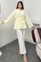Women's Belted Oversize Shirt with Wide Collar and Lace Cuff Detail, Long Sleeve Stylish Tunic Shirt - 2