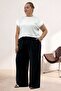 69011 Large Size Wide Leg Cupra Trousers with Pockets and Elastic Waist - Black - 4