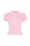 Women's Polo Neck Floral Buttoned Ribbed Short Sleeve Knitwear Blouse - 2