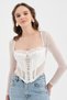 Women's Long Sleeve Design Corset with Underwire and Lace Detail on the Chest - 2
