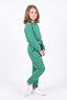Girl's Round Collar Pocket Piping Detailed Plain Unprinted Elastic Cuffed Top and Bottom Tracksuit Set - 3