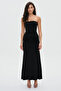 Brown Draped Lined Strapless Long Dress