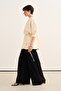 Women's Organic Cotton Shawl Collar Mobile Belt Skirted Blouse Beige - 4