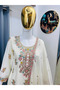 White Heavy Chinon Silk Embroidered Palazzo Suit Set - FFT7486 | White-Size:M-38-Inches - 5