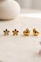 Gold Color Heart and Flower Model Double Earring Set - 2